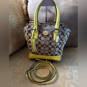 Coach F48879 Signature Mini Tanner shoulder bag in coach canvas/yellow leather